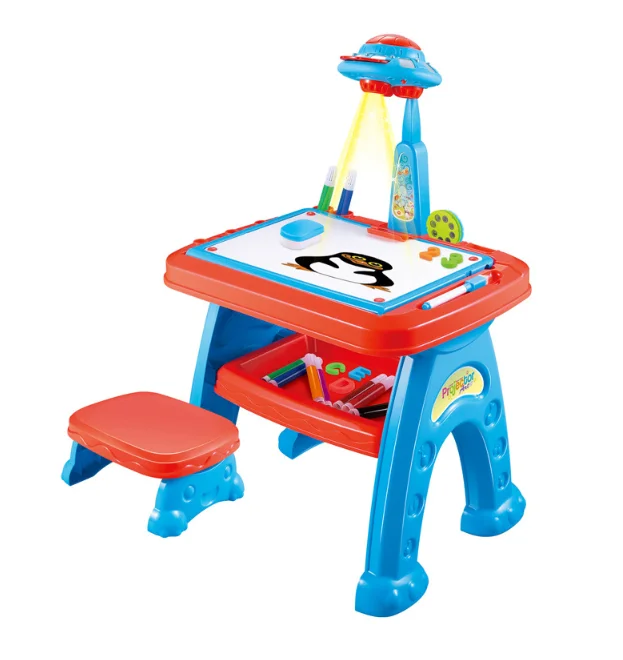 Multi-Function Drawing Board Table Educational Projection Drawing Kids Intelligence Learning Table Toy With Projector