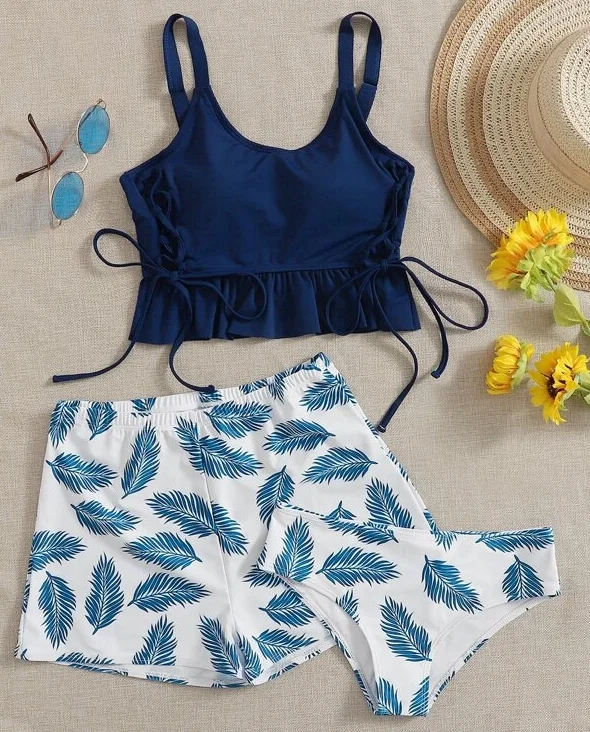 Custom 5colors Designer Print Woman Large Breast Bikinis Swimsuit 3 Piece Plus Size Swimwear Bikini for Fat Women