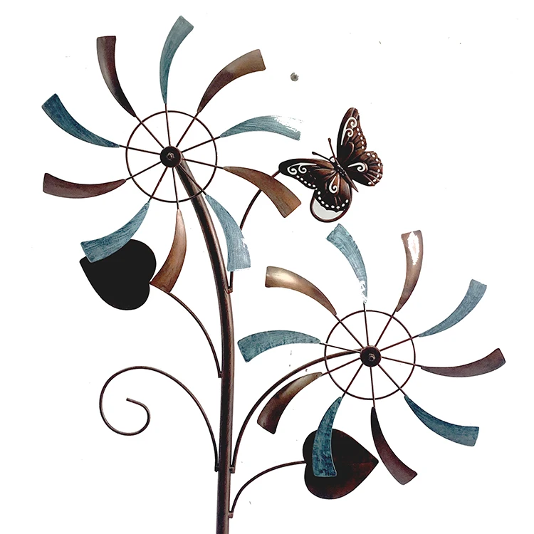 Double Flower Wind Spinners Metal Spiral Landscape Art Outdoor Sculptures Customized Color