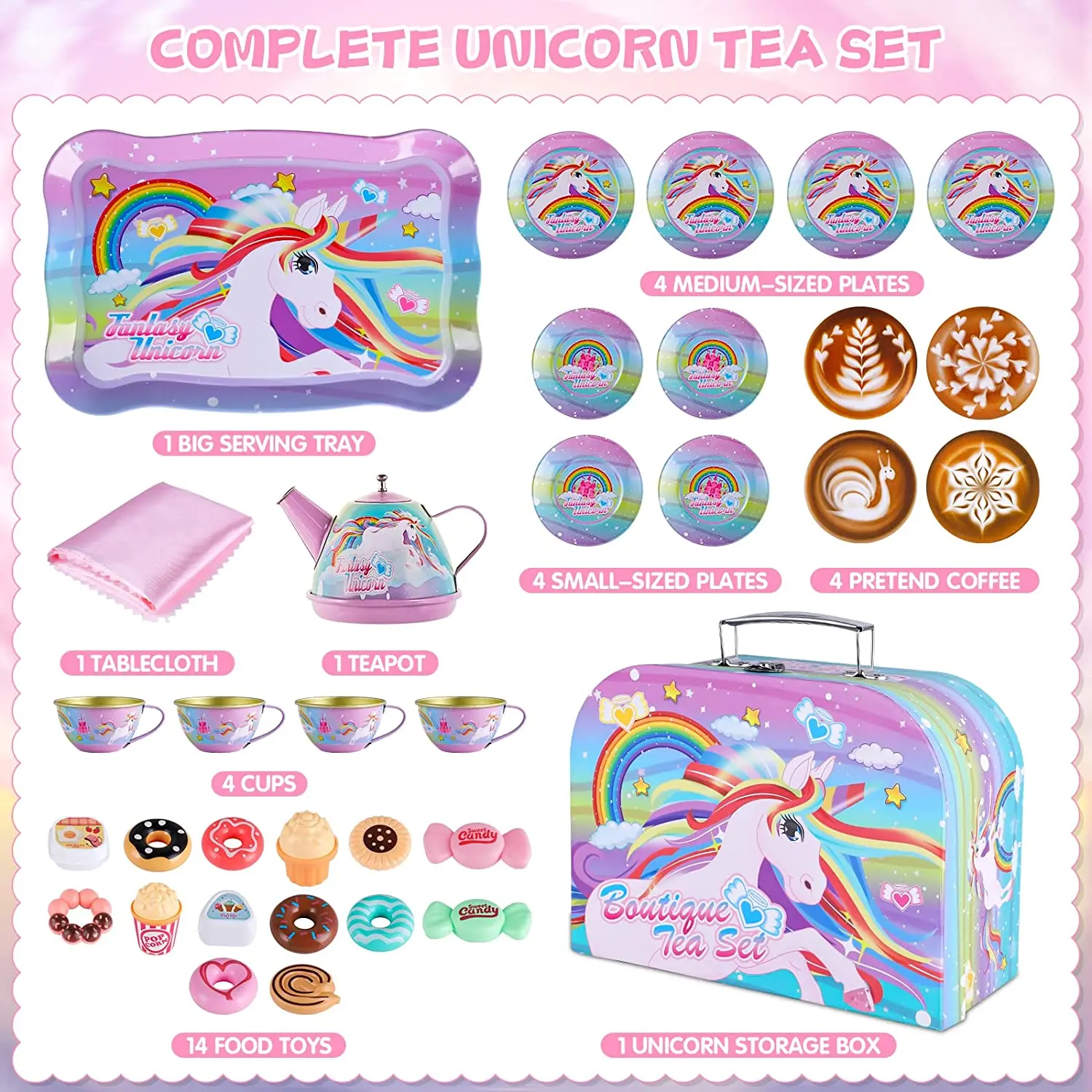 Toy Unicorn Tea Set For Little Girls Princess Tea Party Play Toy Kid