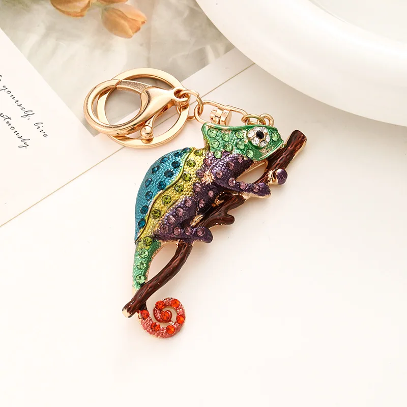 Cute Chameleon Lizard Gecko Metal Key Chains Cartoon Key Ring Key ...