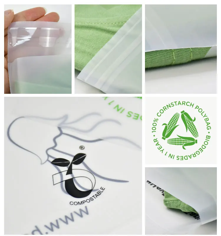 100% Biodegradable logo custom packing bag cornstarch pla bag for clothes self adhesive clear compostable bags printed warning supplier