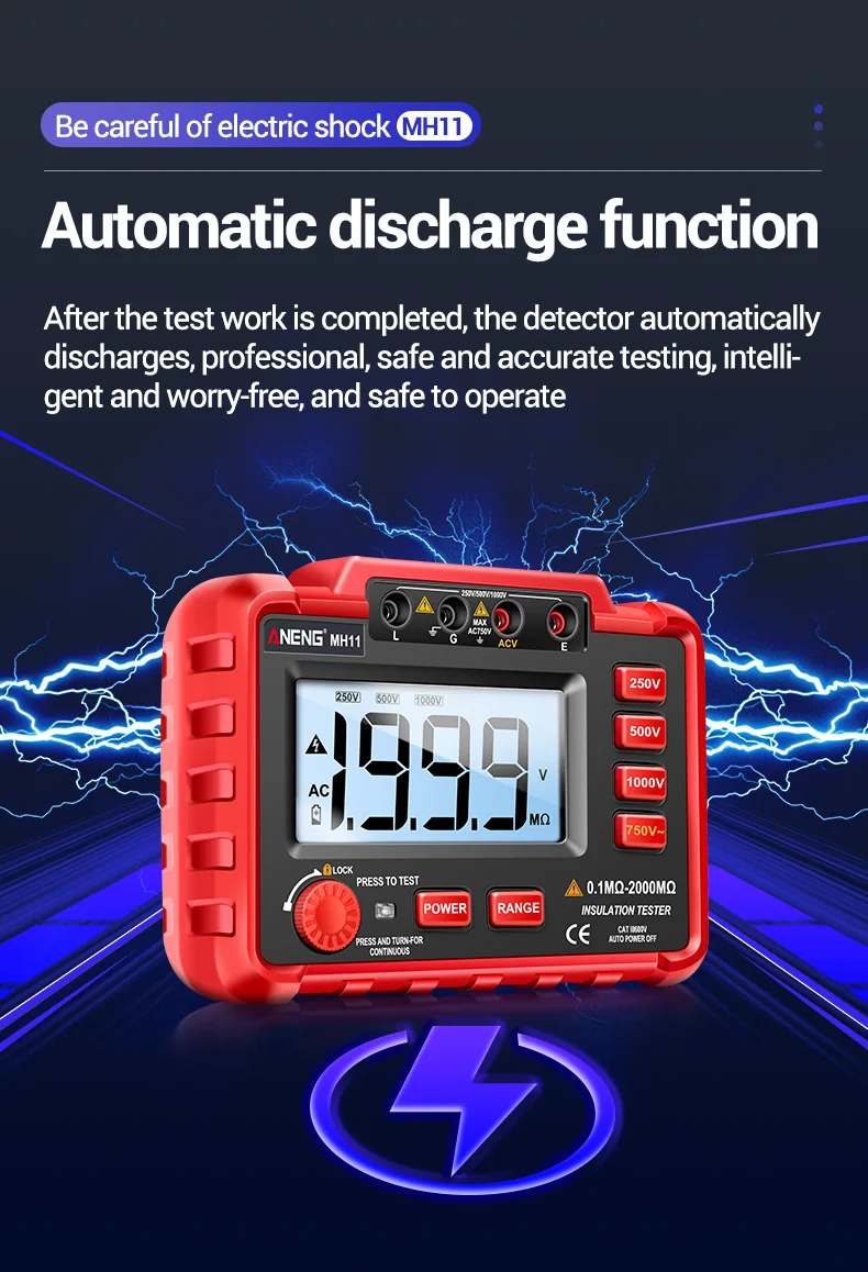 ANENG MH11 Insulation Earth Resistance Tester Digital Ground Resistance Meter Ohm Voltage Tester Megohmmeter 1999 Count