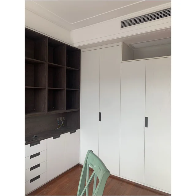 2024 Skyline Real customer cases  Modern style white Lacquer Wardrobe and wood grain storage cabinet combination furniture