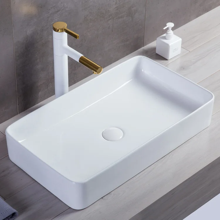 Modern Rectangular White Lavatory Bathroom Art Porcelain Sink Ceramic Table Top Wash Basin