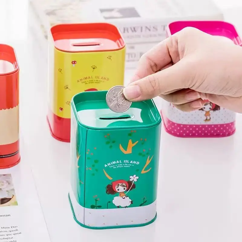 Factory Customized Metal Tin Piggy Bank for Kids Square Canister Saving Money Box Metal Coin Bank Tin Can With Openable Lid