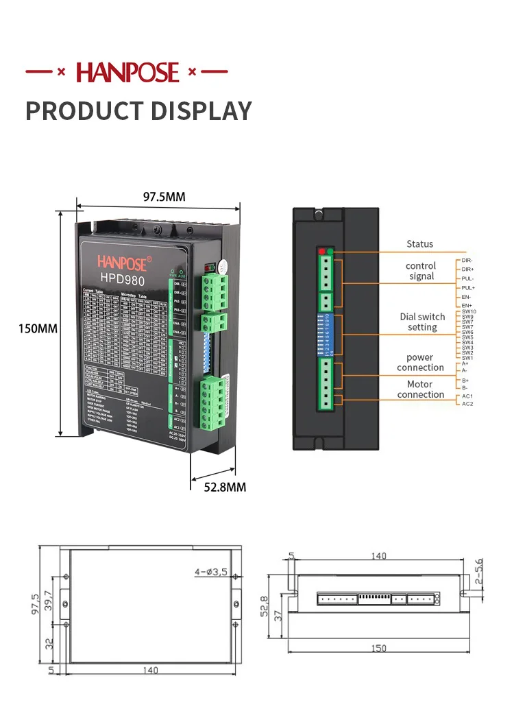 product hanpose hpd980 driver motor board  86 stepper motor driver ac20 110v for cnc milling nema 34 stepper motor  controller-6