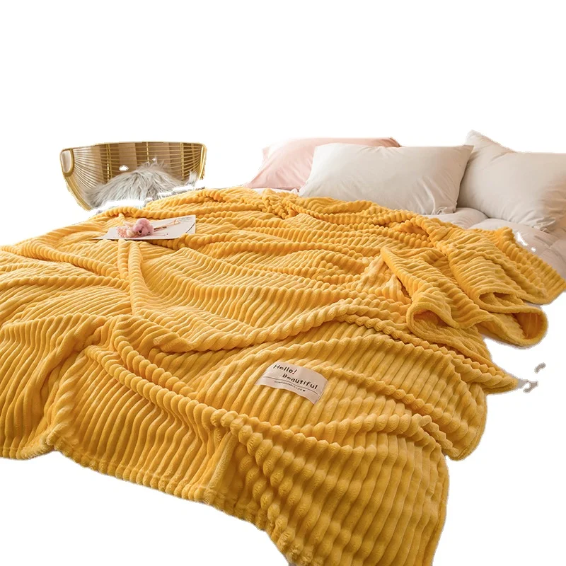 Blankets For Beds Solid Yellow Color Soft Warm Flannel Blanket On The Bed 
