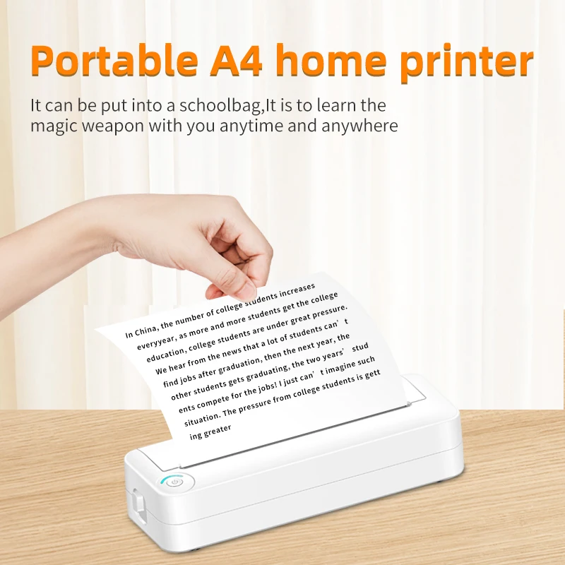 A4 Printer HD Mini Inkless Transfer Storage Writing Paper for Photo Document Office Home Printers Portable Thermal BT Printing