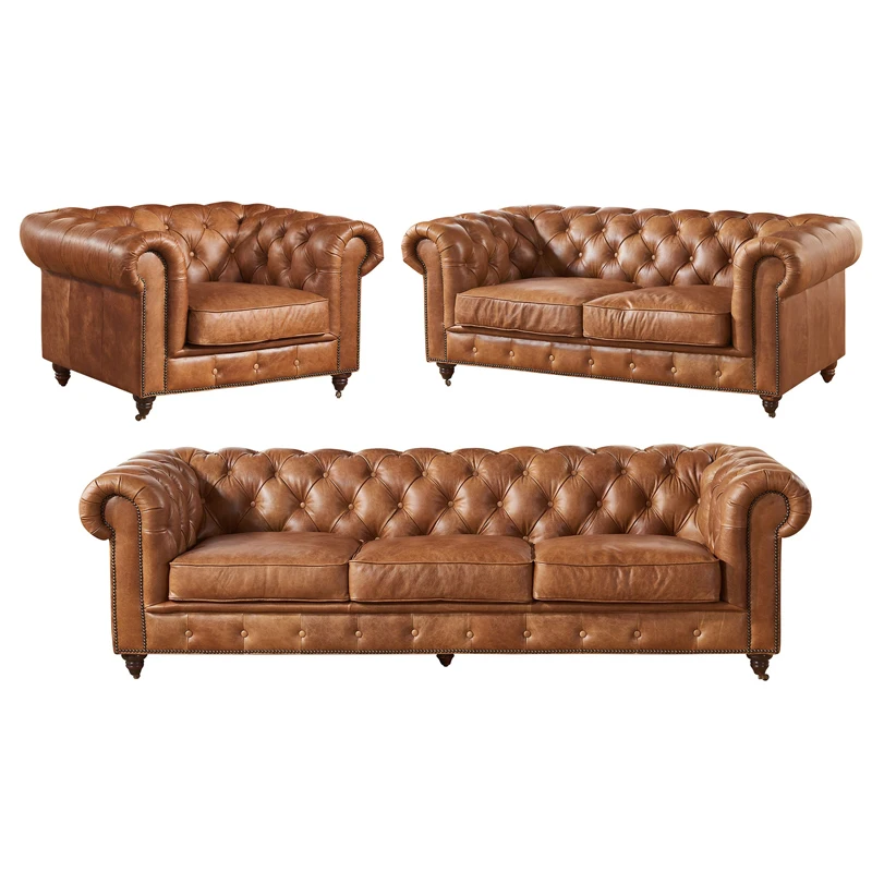 Traditional Vintage Chesterfield Tufted Couch Leather Chesterfield Sofa ...