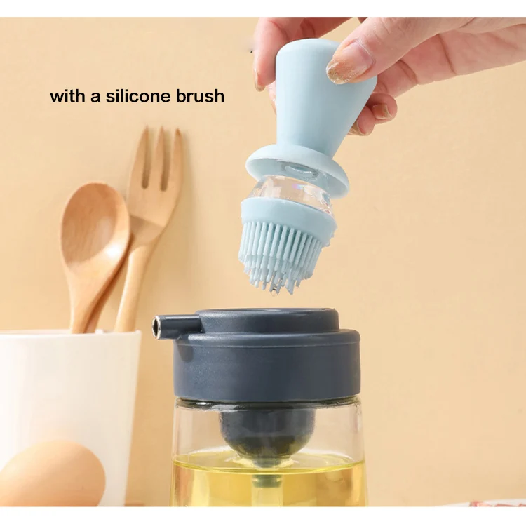 small Kitchen Cooking Glass Olive Oil Dispenser Bottle With Silicone Brush 2 In 1 Oil and Vinegar Bottle With barbecue Brush