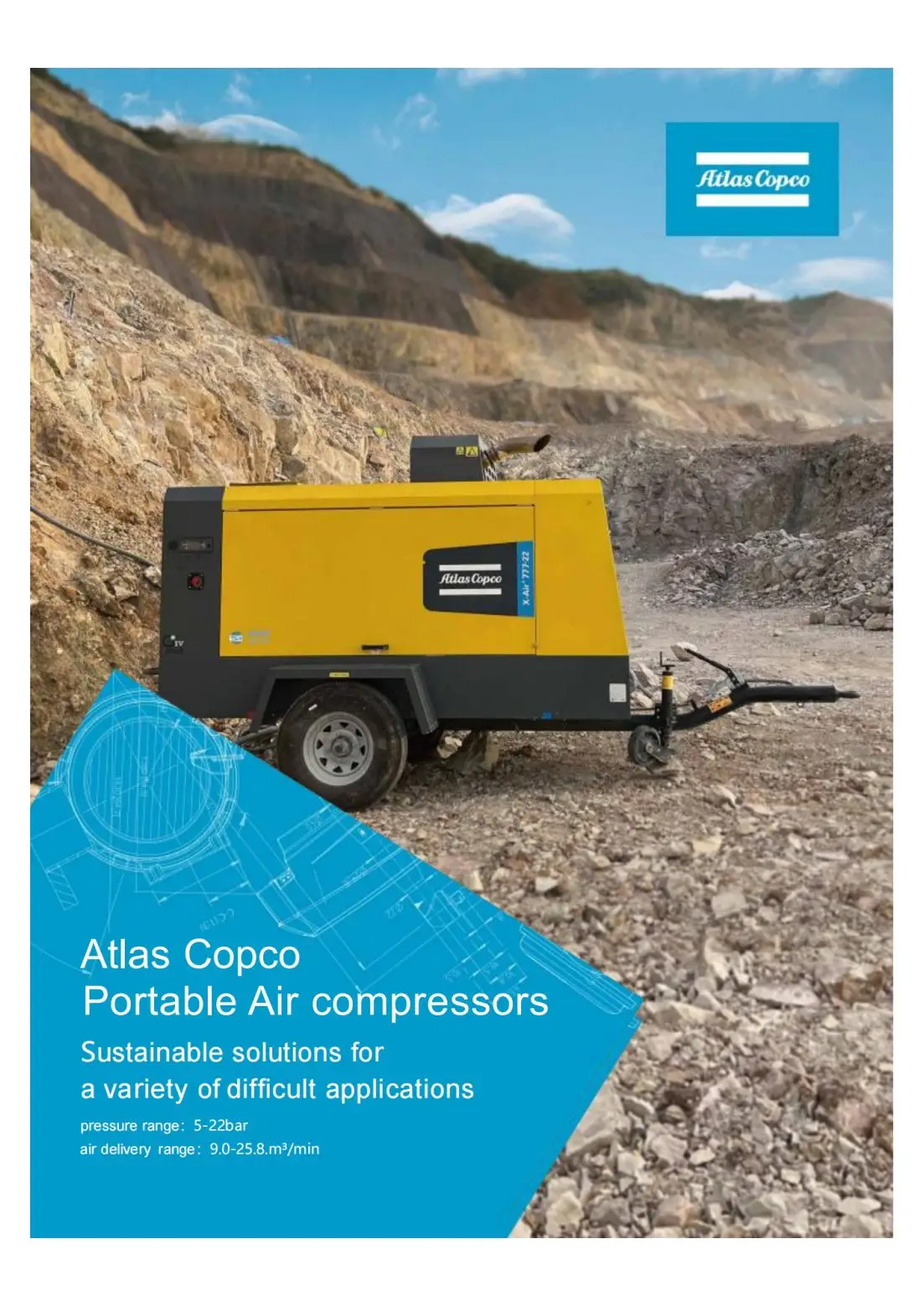 Atlas Copco 20bar 688cfm 19.6m3/min Tier 4 Diesel Engine Portable Screw