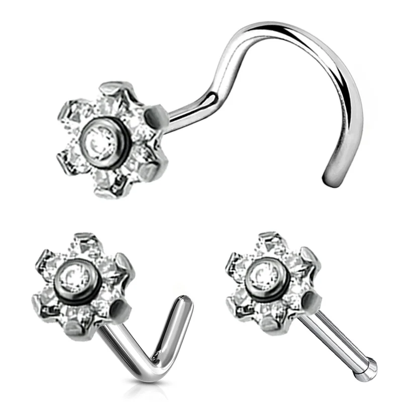 Body Piercing Jewelry Nose Studs Astm F136 Titanium Cz Opal Blaze Set