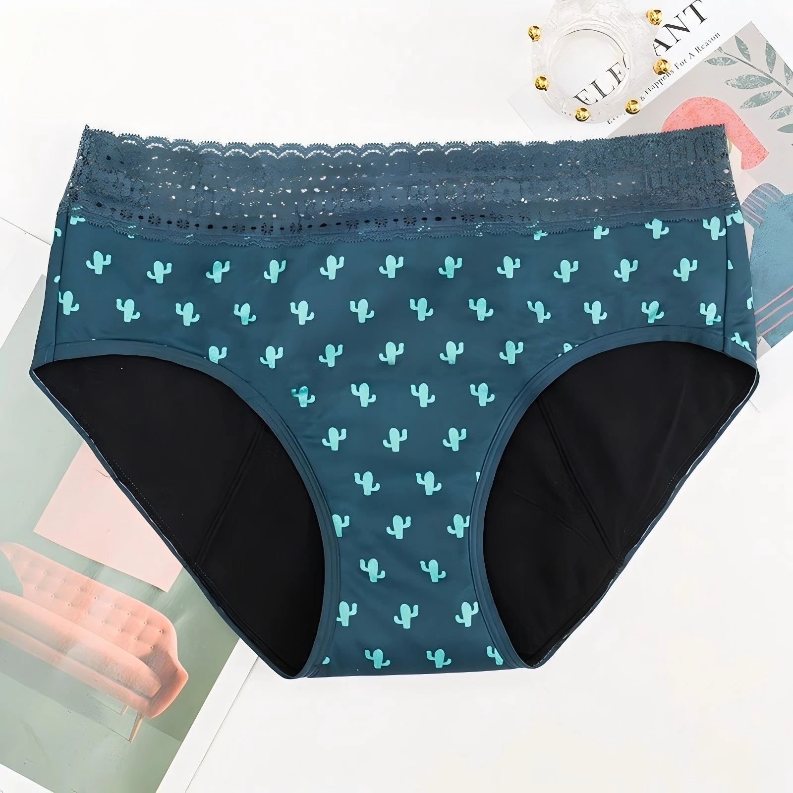 Print colour options for the lace-waist period panty