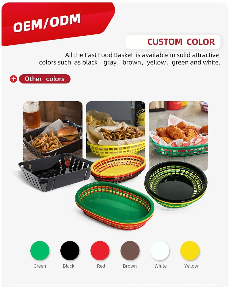 Oval Shaped Tray Design Red Restaurant Food Tray Basket Plastic Oval Food Burger Baskets supplier