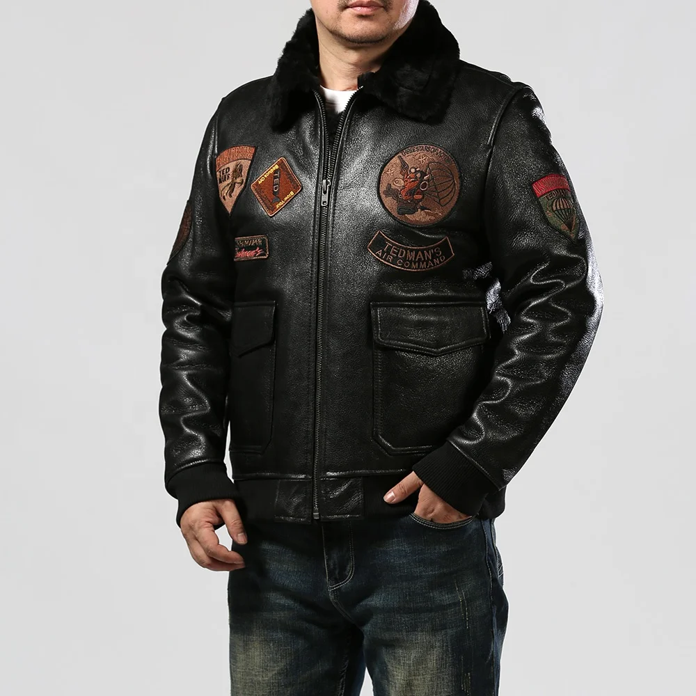 Original ecological fur sheep skin wool shearing men's black bomber genuine leather jacket thickened warm coat_voghion.com