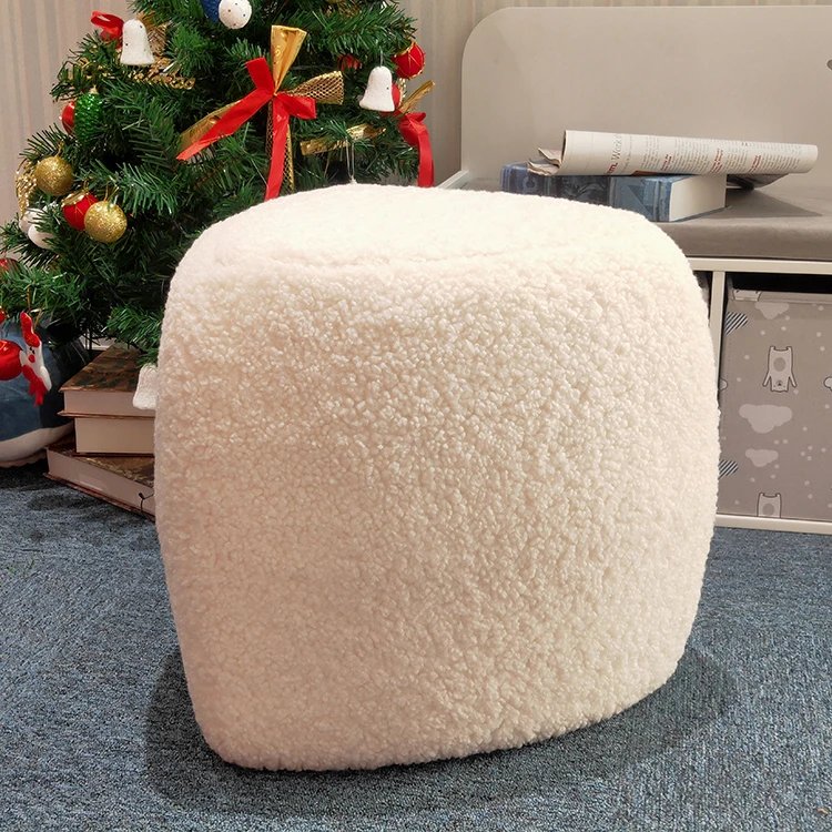 Customized 2020 New Design Christmas Factory Direct Price Cheap Lambs Wool Ottoman Stool