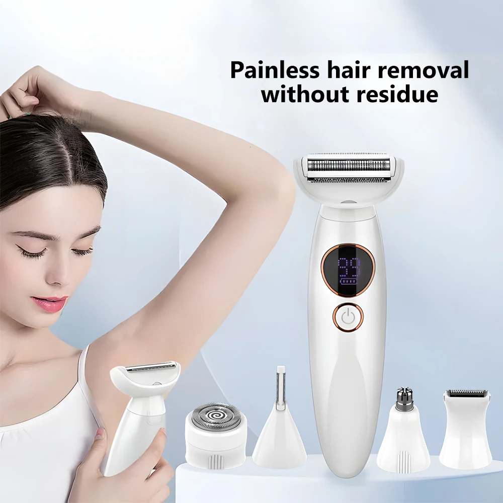 5 in 1 Waterproof Lady Epilator Painless Safe Electric Rechargeable Women Hair Removal Device French Language Household Use