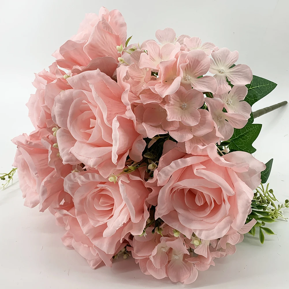 New Arrival Large 11 Heads 19'' Artificial Rose Hydrangea Flowers In