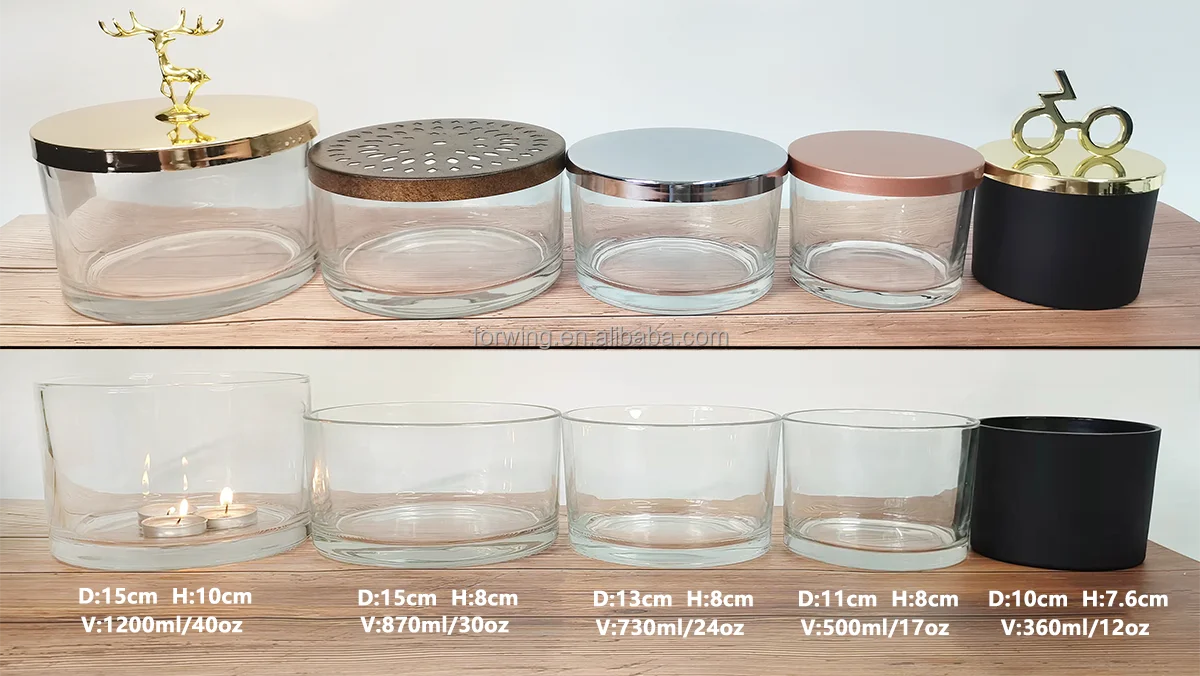 Luxury High Quality Clear Wide 3 Wick Wide Large 12oz Empty Candle Jars Container with Metal Wooden Bamboo Lid supplier