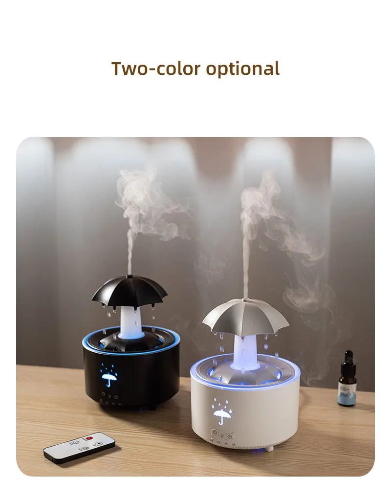 Seven Color Lighting Rotating Aroma Diffuser Essential Oil Aromatherapy Raindrop Air Humidifier with Umbrella for Household