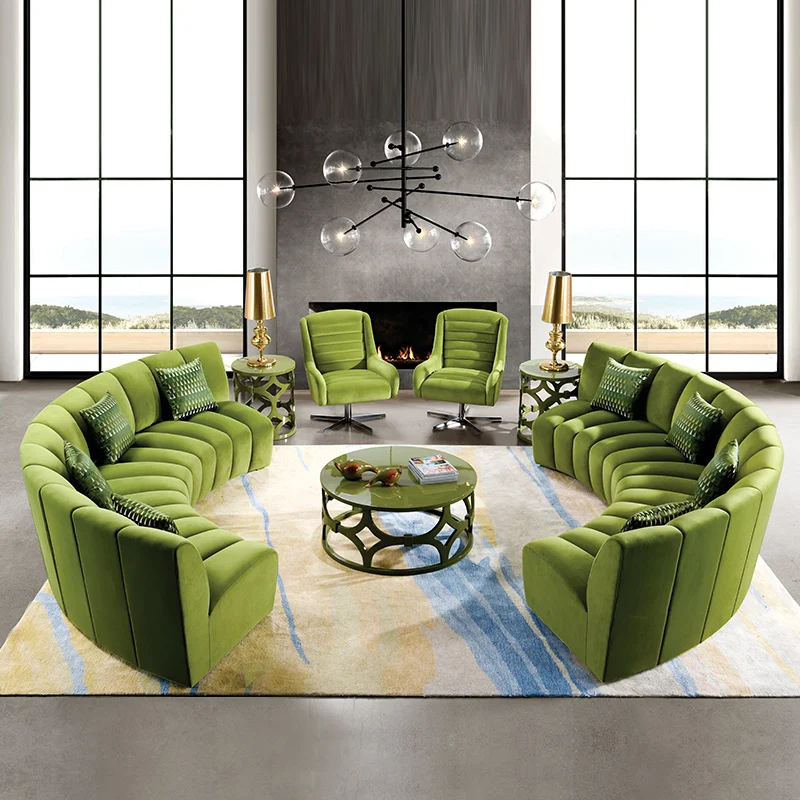 Modern hotel Furniture Green round circular velvet Living Room reception sofa set