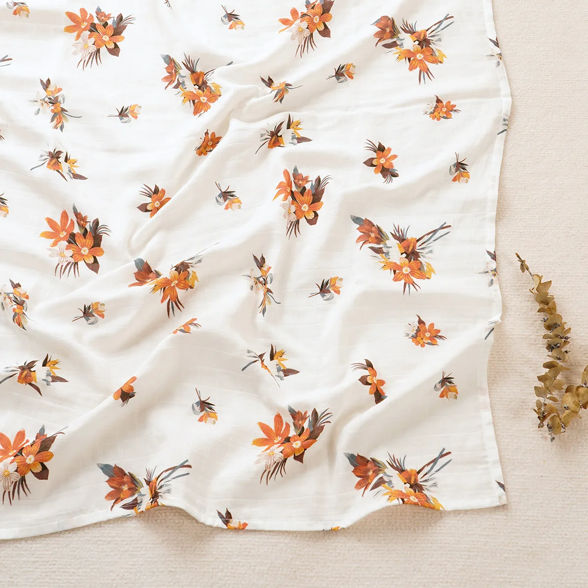 Happy Flute Custom Swaddle Blanket Breathable Cotton Muslin Soft Receiving Baby Blanket Neutral Swaddle Wrap