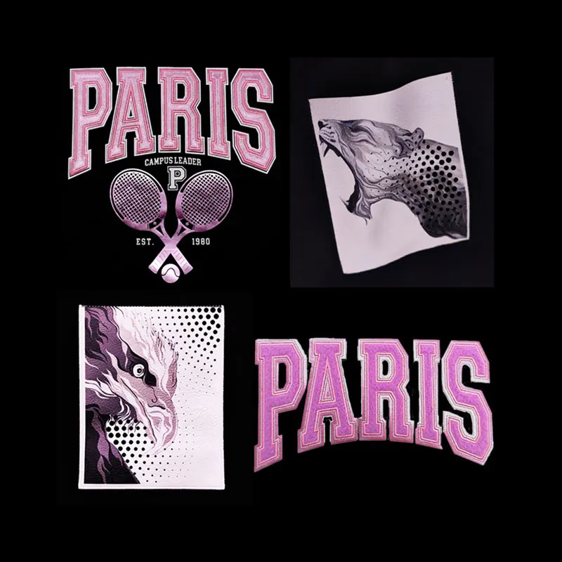 EYD Custom Chenille Embroidered Designer Iron on Patches Iron-on Logo Tpu Puff  Heat Press Transfer Designs  for T Shirts