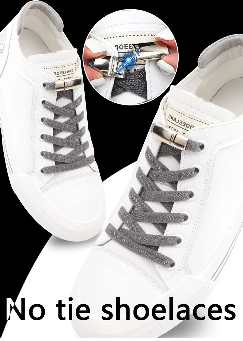 New Metal Rhinestone Buckle Elastic Flat Shoe Laces Cross Locks No Tie