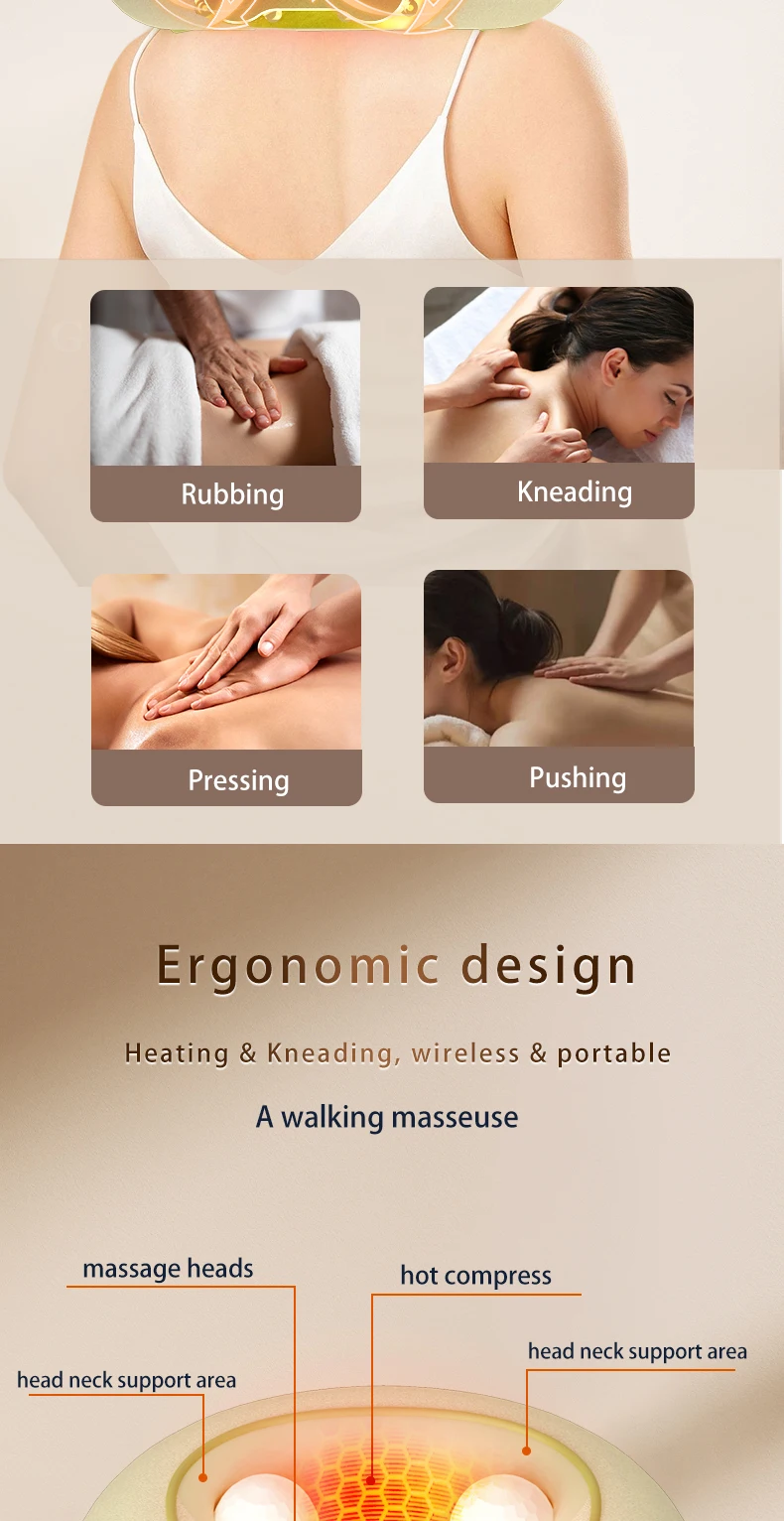 2024 New Design Hot Compress Neck & Shoulder Massage Equipment 5D Rotation Kneading Cervical Massage Pillow Deep Tissue Relax