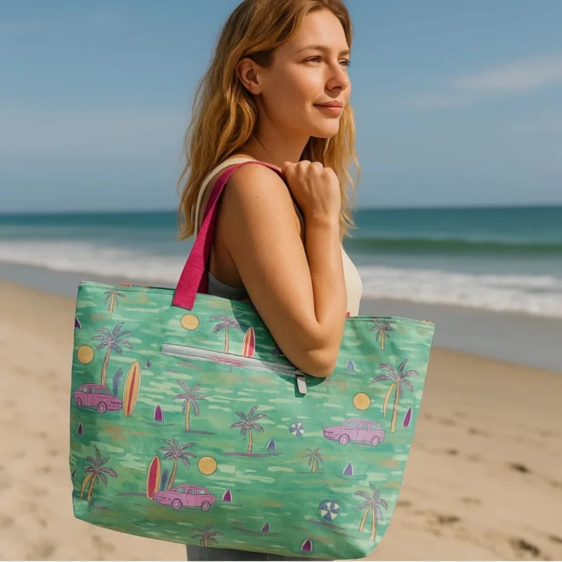 Customized Waterpoof Tyvek Tote Bag Zipper up Coated Dupont Beach Bag Women Hawaiian Floral Tyvek Sh