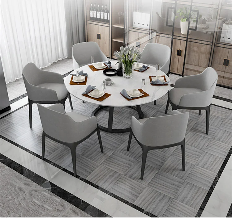 New Design 4 and 6 Seat Velvet Chairs Round Rotary Marble Top Modern Dining Table Set