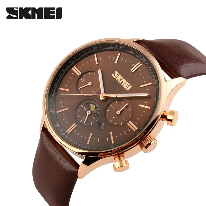 Skmei 9117 Day and Night High Accuracy Quartz Wrist Watches Leather Band Men Watch