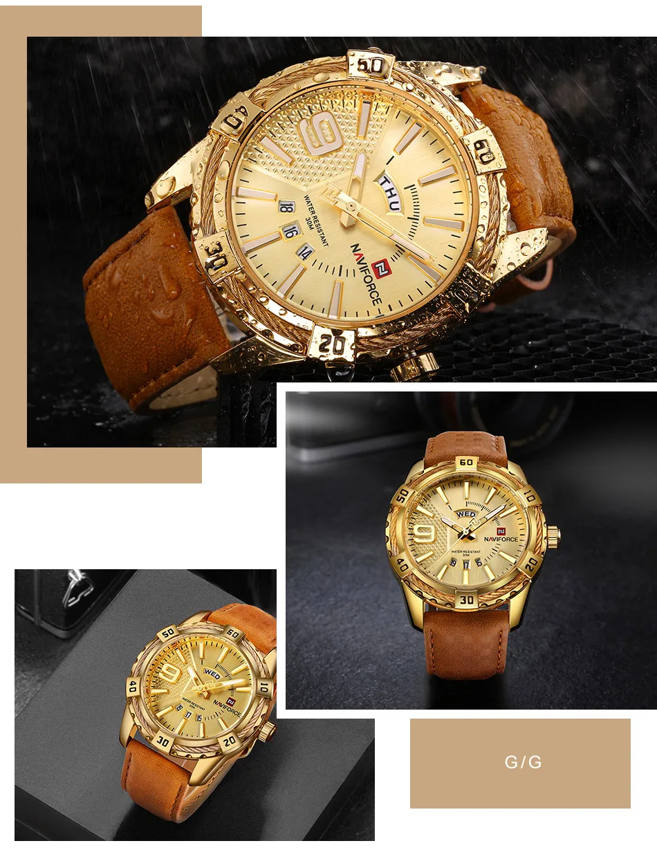 NAVIFORCE 9117L - Luxury Men's Quartz Watch with Leather Band