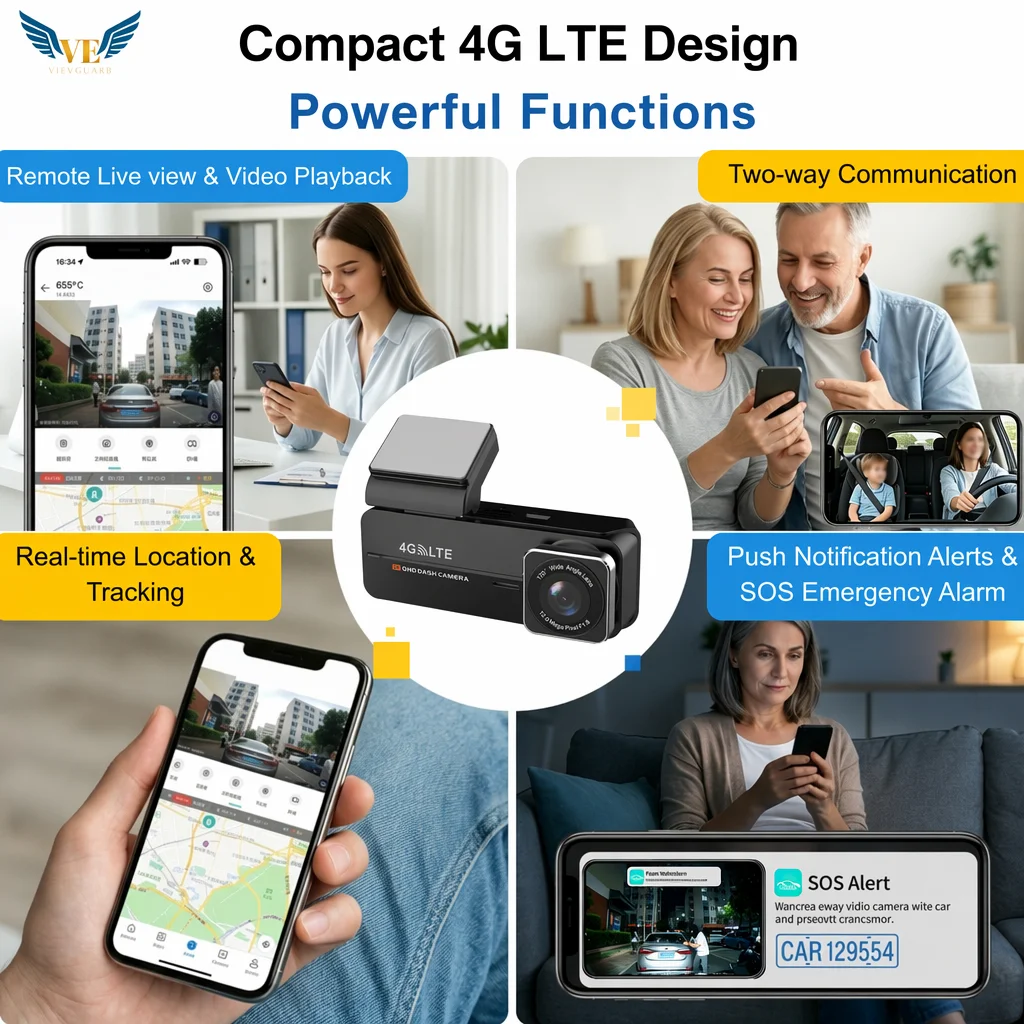 VIEVGUARB T41 Dash Cam 2K 1440P GPS Wide Angle 4G LTE Streaming