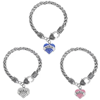 Medical Crystal/Pink/Blue Nurse Charms Alloy Inspirational Bangle Bracelet for Nurse Accessories Gifts