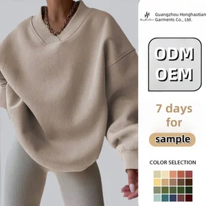 Clothing Manufacturer OEM ODM Custom Print Embroidered Loose Fit Big V Neck Sweatshirts Quiet Luxury Men's Women's Sweatshirts