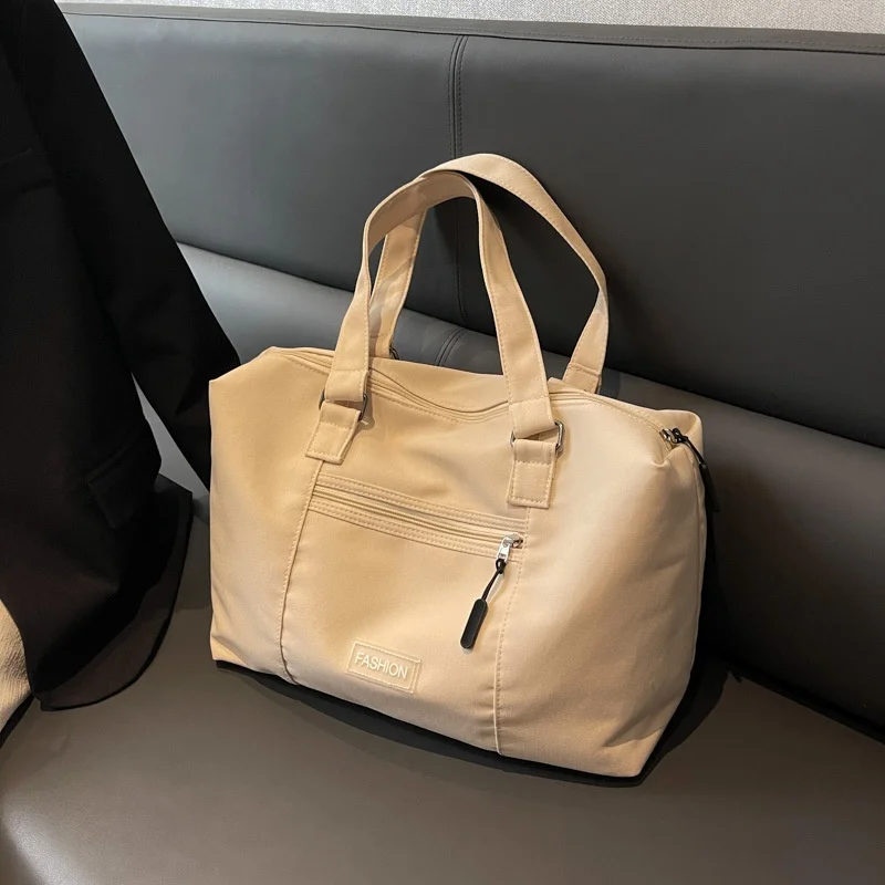 Lightweight Medium Zipper Embroidery Short-distance Travel Bag Women’s Large-capacity Canvas Tote Casual Shoulder Luggage