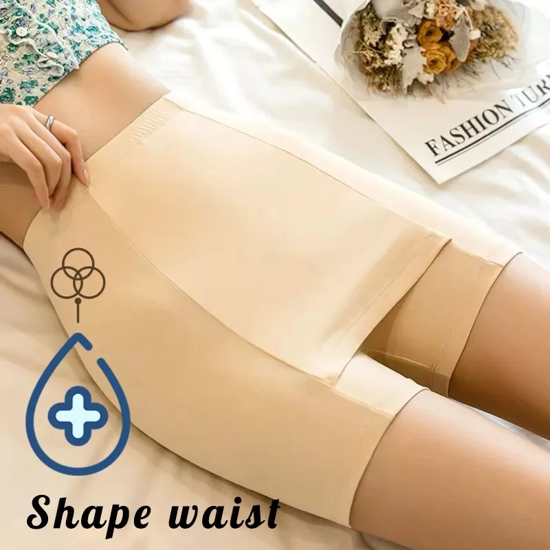 Shorts To Wear Under Dresses High Waist Panties Doublelayer Front Crotch Ice Silk Safety Shorts