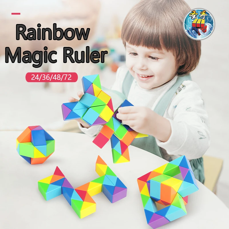 Sengso  Rainbow Color 24 Segment Magic Ruler Foldable  Magic Snake Educational Puzzle Toy
