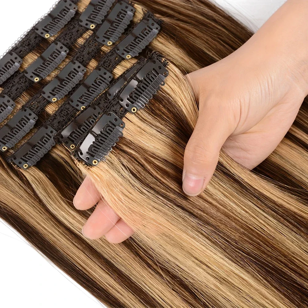 Extensions de cheveux à clipser P4/27 Color Highlight Cheveux humains raides_voghion.com