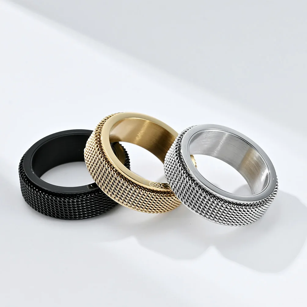 Gold Plated Anxiety Rotating Stainless Steel Mesh Rings