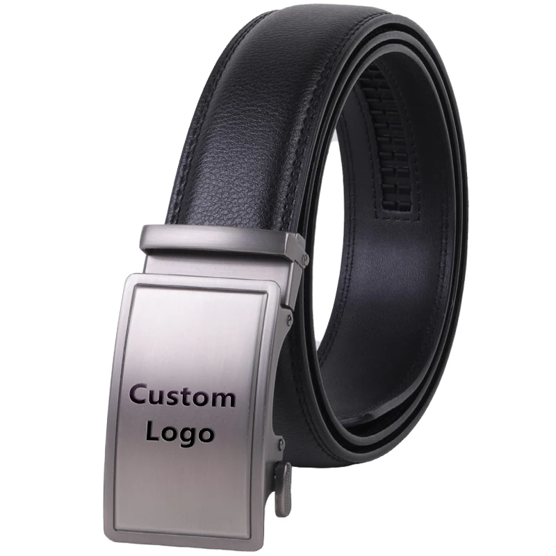 Custom Logo Men Fashion Automatic Genuine Leather Belts Classical Business Golf Black Leather Belt