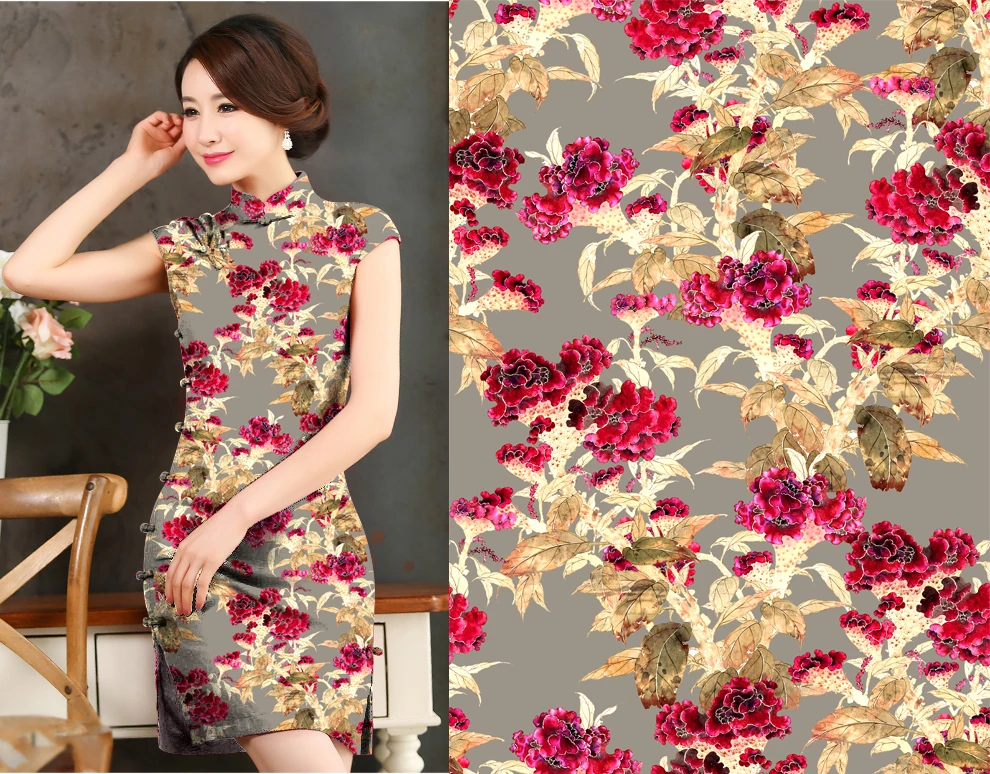 Цветочная 100% вискозная ткань простая с принтом для женской