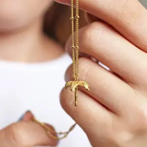 Wholesale Most Popular American Style 14K Gold Plated Palm Tree Jewelry 925 Sterling Silver Palm Tree Pendant Necklace for Women