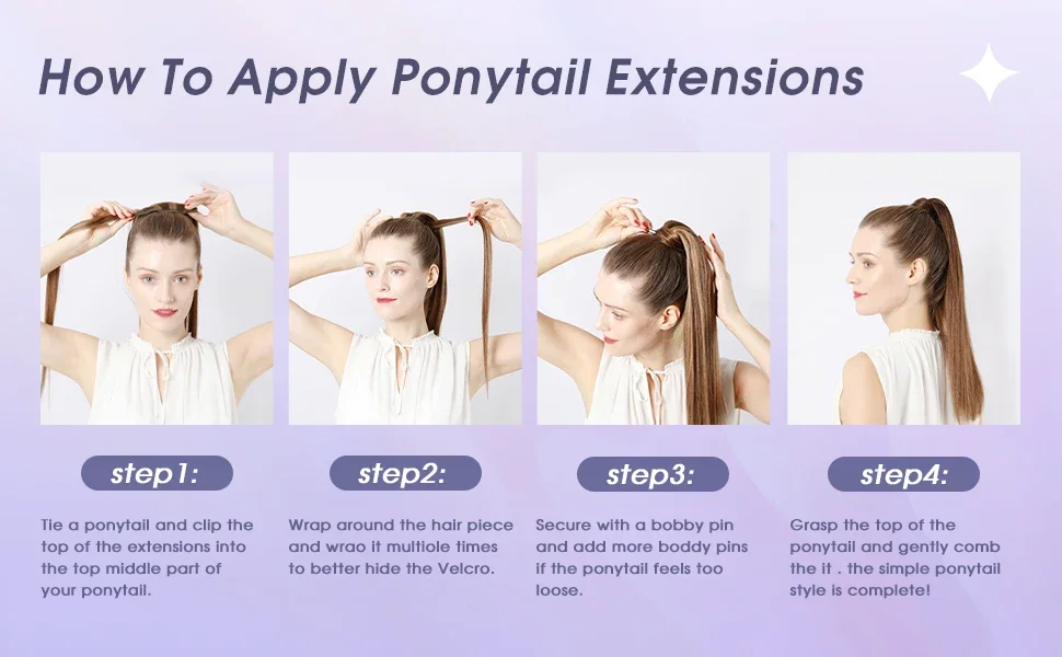 Straight Ponytail Human Hair Wrap Around 100% Remy Hair Extension Color #8/613 120g Thick Real Hair For Women 16-26Inch_voghion.com