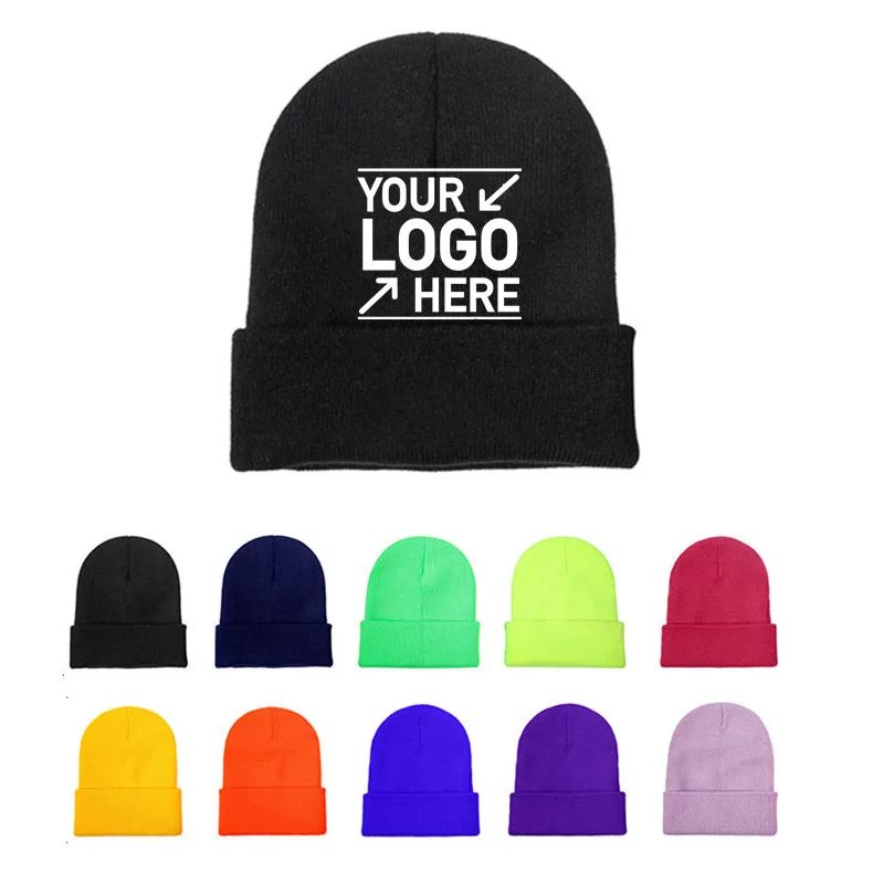 Customized Logo Winter Hat With Rolled Edge Embroidered Logo Ski Hat ...