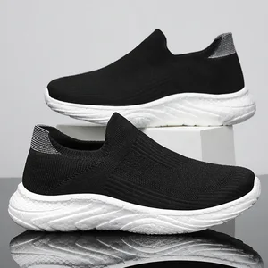 Men's Casual Sneakers Lightweight Fly-Knit Design Soft Mesh New Style Breathable Lightweight Slip-On Fashion Sneakers EVA Insole