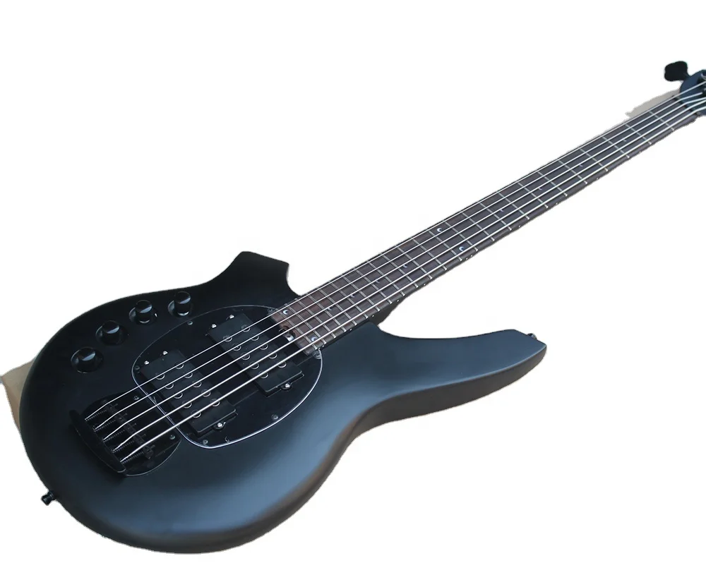 Flyoung Left Handed Bass 5 Strings Electric Bass Guitar Matte Black Musical Instruments
