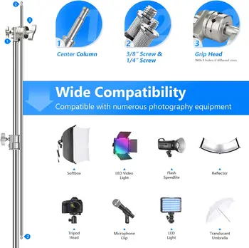 NEEWER Pro 100% 320cm Stainless Steel Heavy Duty C Stand with Boom Arm Photography Light Stand detail image